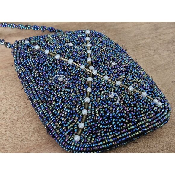 Vintage Mini Micro Beaded Purse Evening Bag With Beaded Strap - Picture 7 of 8